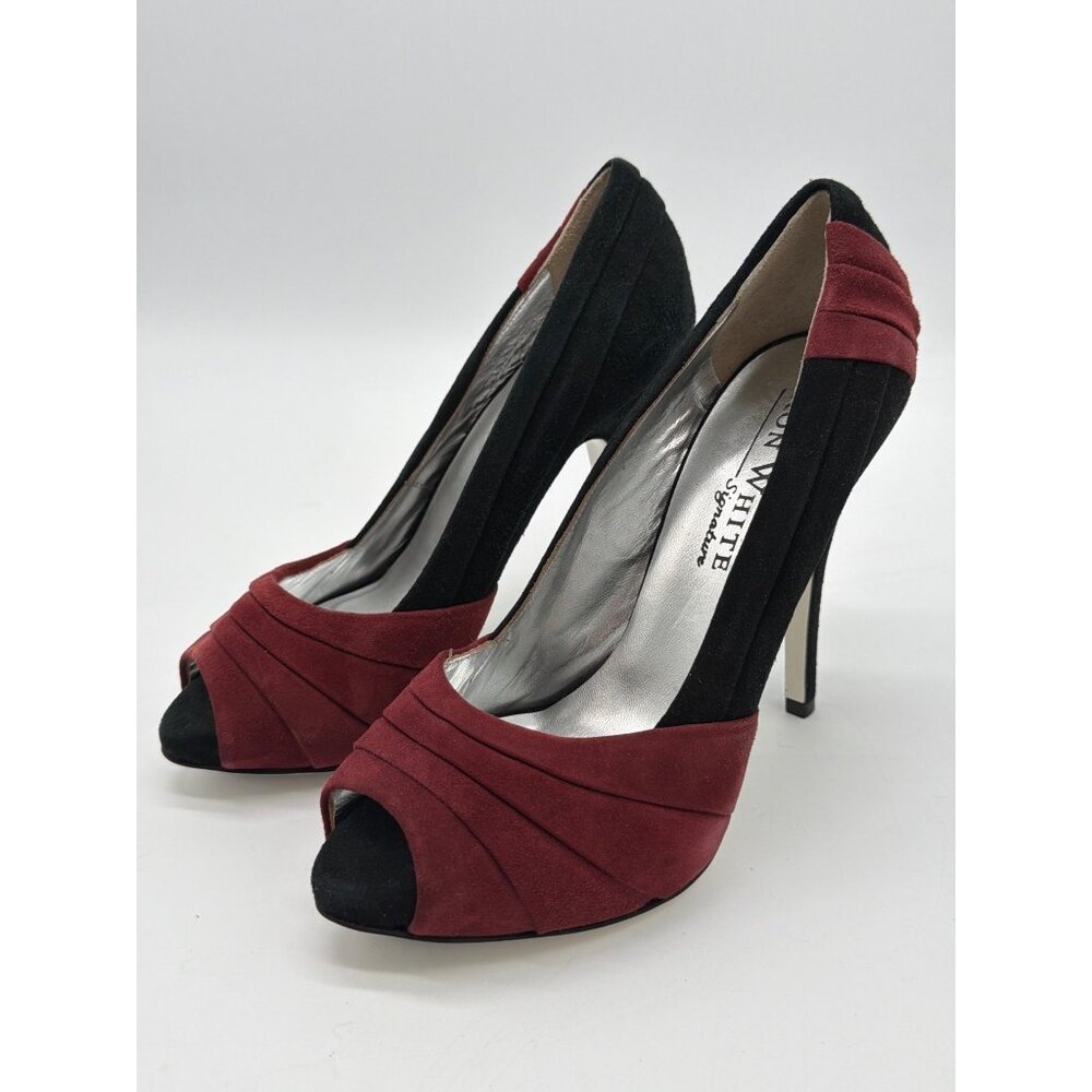 Ron White Signature Peep Toe Heels Size 5 US Black & Red Suede Elegant New Witho
